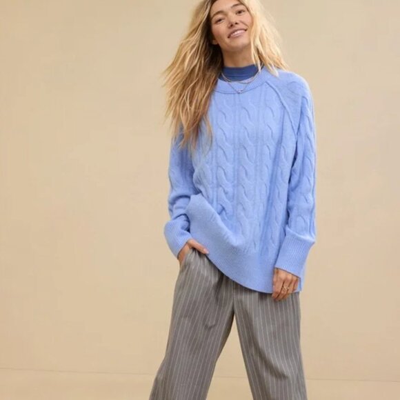 Aerie Unreal Cable Crew Sweater Ocean Sky Blue Large NWT - Picture 2 of 10